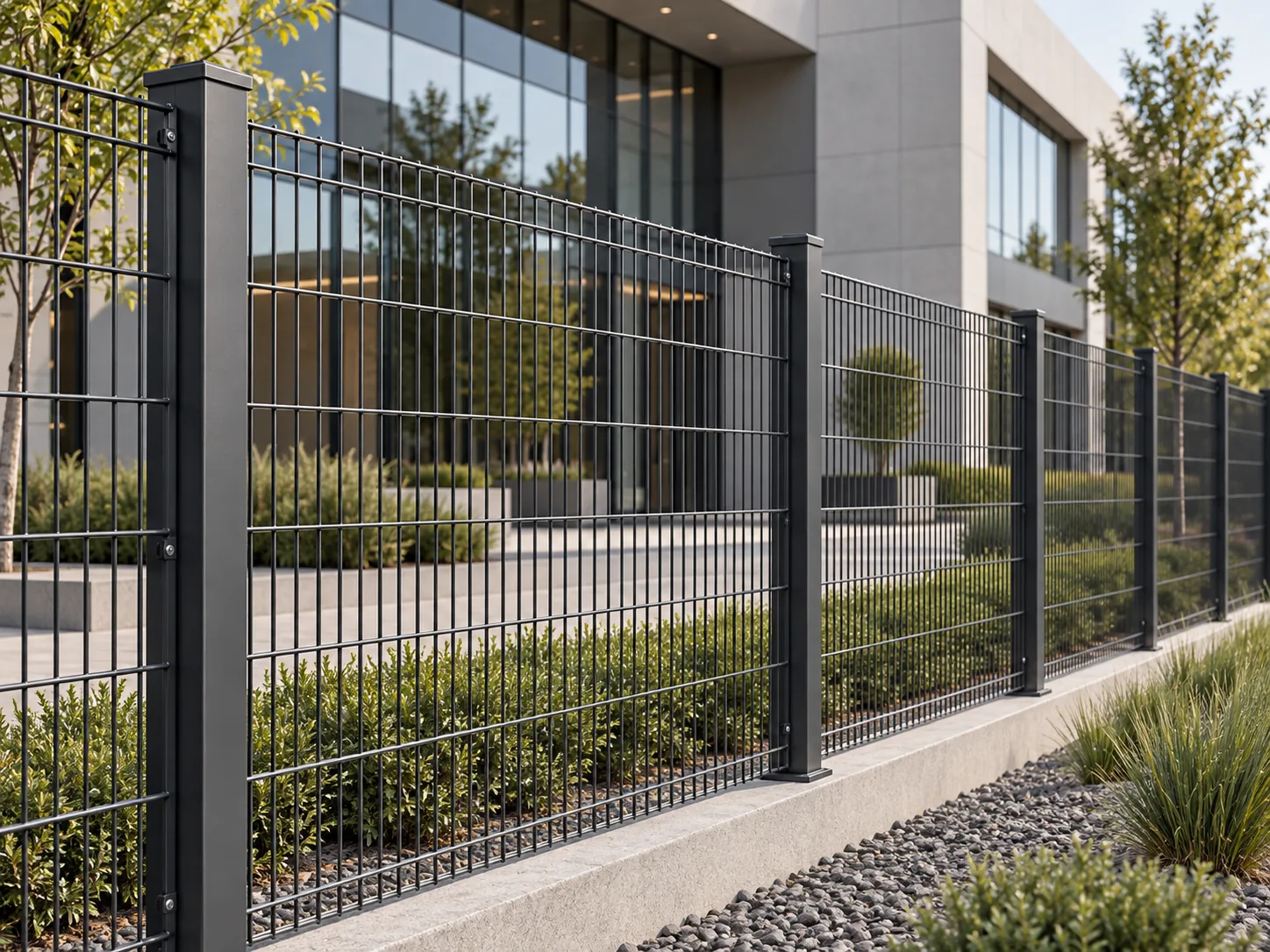 Illustration of welded mesh panel fencing at a commercial property